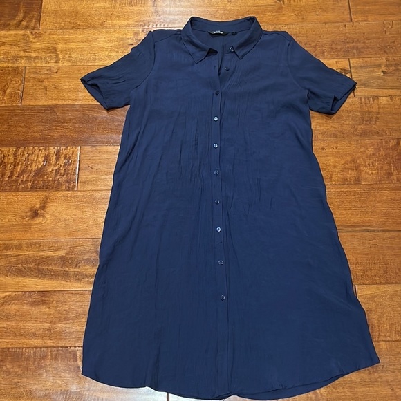 Mlle Gabrielle Navy buttons Down Shirt Dress Size L - Picture 3 of 9
